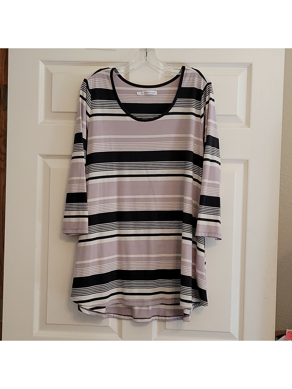 Maurices Plus Size 2 (22/24) Light Purple and Navy Striped 3/4 Sleeve Women's Bl